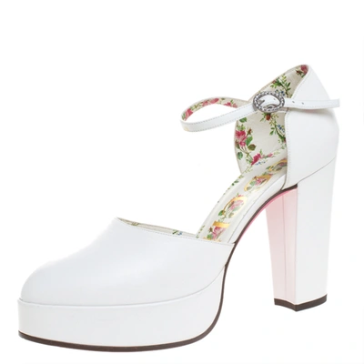 Pre-owned Gucci White Leather Agon D'orsay Platform Pumps Size 39