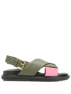 Marni Flat Crossover-strap Sandals In Silk White