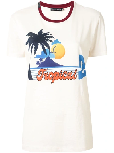 Dolce & Gabbana Jersey T-shirt With Tropical Print In Cream