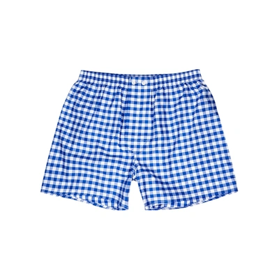 Derek Rose Barker 26 Checked Cotton Boxer Shorts In Blue And White