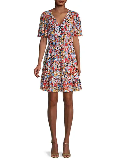 Rebecca Minkoff Sorcha Floral Blouson Dress In Black Multi