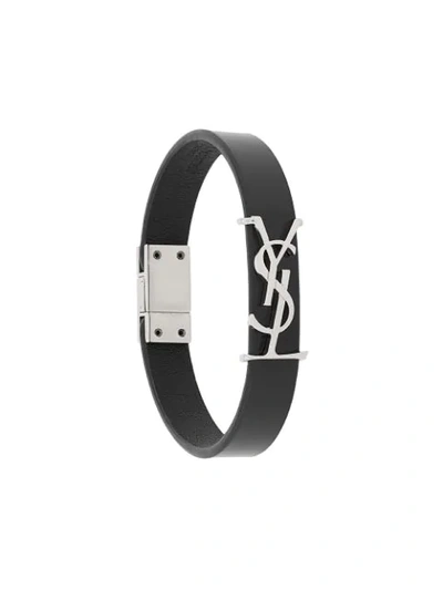 Saint Laurent Leather And Silver-tone Bracelet In Black