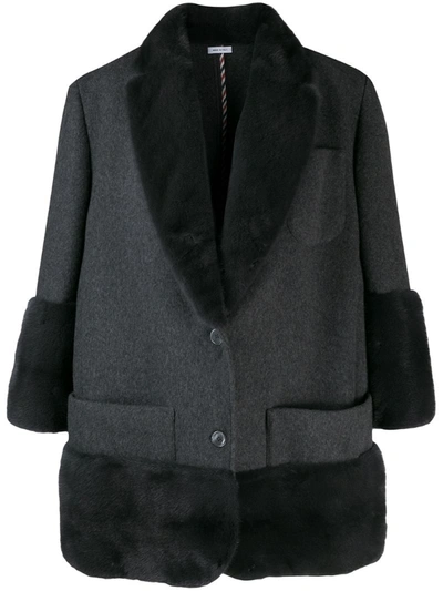 Thom Browne Mink Fur Trimmed Coat In Grey