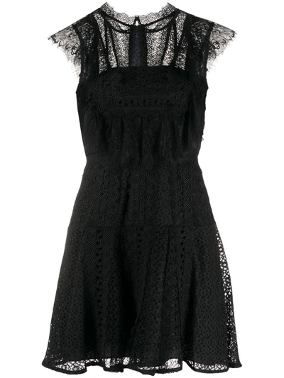 Self-portrait Grosgrain-trimmed Paneled Lace Mini Dress In Black