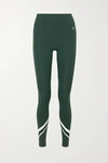 Tory Sport Striped Stretch Leggings In Dark Green