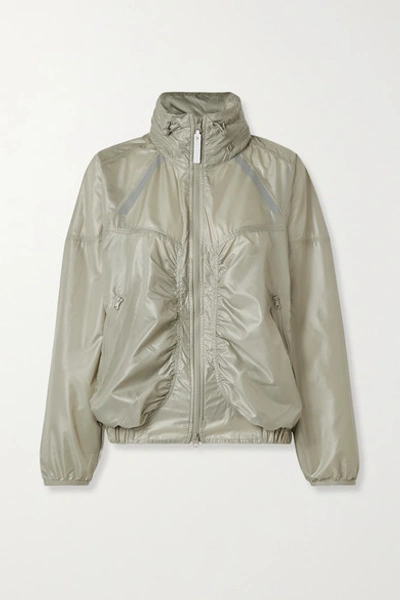 Adidas By Stella Mccartney Oversized Hooded Gathered Shell Jacket In Gray