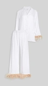 Sleeper Party Feather-trimmed Crepe De Chine Pajama Set In White