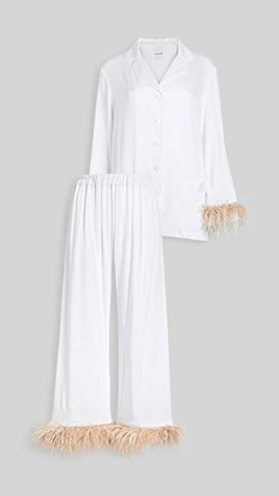 Sleeper Party Feather-trimmed Crepe De Chine Pajama Set In White