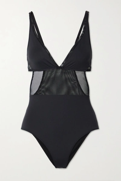 Stella Mccartney Cutout Mesh-trimmed Swimsuit In Black
