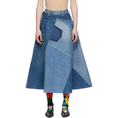 Junya Watanabe Cotton Denim Patchwork Skirt In 1 Indigo
