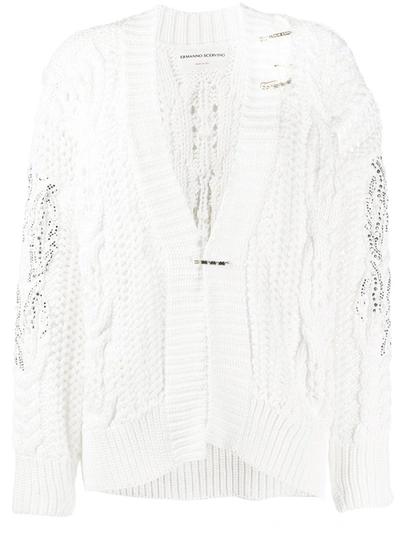 Ermanno Scervino Crystal Detail Cable Knit Cardigan In White