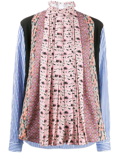 Prada Pattern Panelled Striped Blouse In F0zn0 Alabastro+nero+rosa