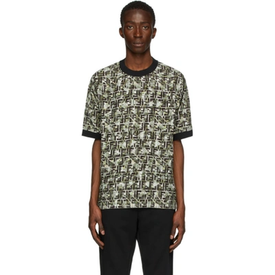 Fendi T-shirt In Viscosa Stampa Ff Camouflage In Green