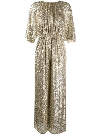 Pinko Flared Sleeve Sequin Jumpsuit In Gold