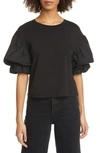 Joie Bee Double Puff Sleeve Cotton Top In Caviar