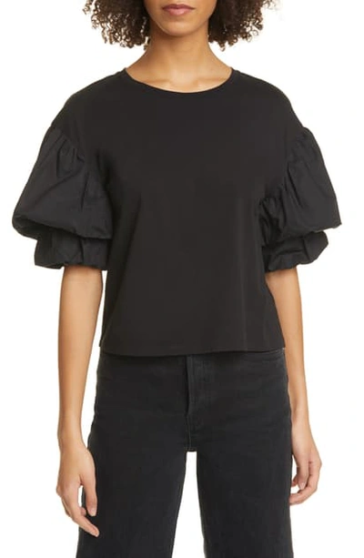 Joie Bee Double Puff Sleeve Cotton Top In Caviar