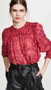 Joie Jamila Smock Detail Silk & Cotton Blouse In Hibiscus