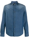 Emporio Armani Men's Denim Long Sleeve Shirt Dress Shirt Slim Fit In Blue