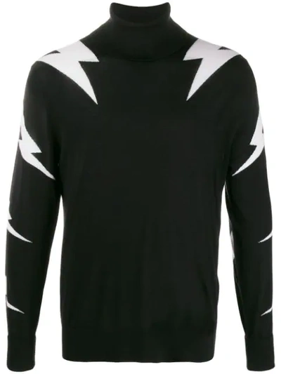 Neil Barrett Men's Polo Neck Turtleneck Jumper Sweater Thunderbolt In Black