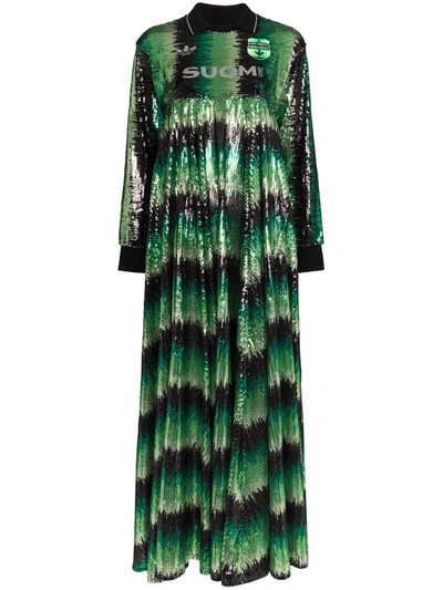 Adidas Originals Adidas Womens Green X Anna Isoniemi Sequin Maxi Dress