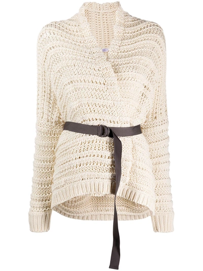 Brunello Cucinelli Belted Crocheted Cotton Cardigan In Ivory