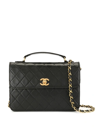 Pre-owned Chanel 1990s Cc Diamond-quilted 2way Bag In Black