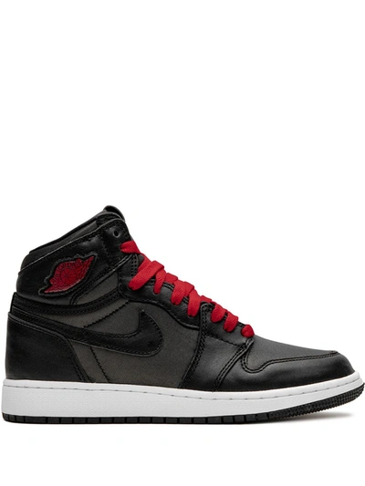 Jordan Kids' Air  1 High Retro "black Satin/gym Red" Sneakers