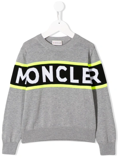 Moncler Kids' Long Sleeve Logo Knit Jumper In Grigio