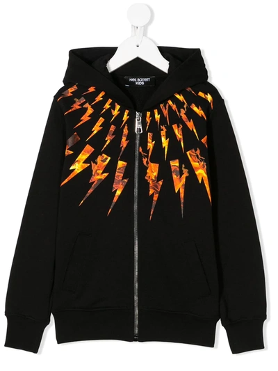 Neil Barrett Kids' Lightning-bolt Print Zip-up Hoodie In Black