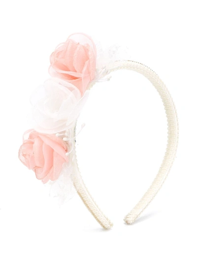 Abel & Lula Kids' Organza Flowers Headband In White