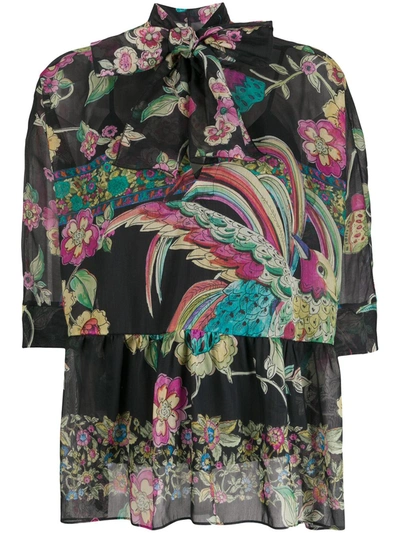 Red Valentino Ruffled Printed Blouse In Black
