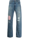 Junya Watanabe X Levi's Mid Rise Striped Panel Jeans In Blue