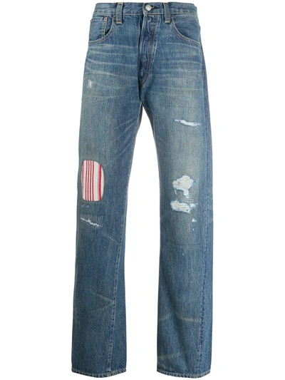 Junya Watanabe X Levi's Mid Rise Striped Panel Jeans In Blue