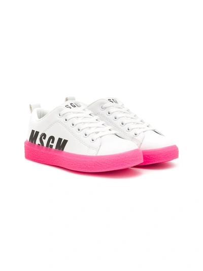 Msgm Kids' Contrast Logo Trainers In White