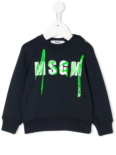 Msgm Babies' Logo Print Jumper In Blue
