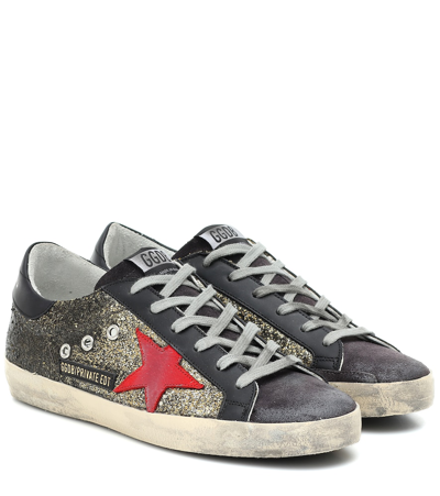 Golden Goose Superstar Glitter Sneakers In Myt-black Gold Glitter-red Sta