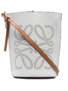 Loewe White Logo Embossed Gate Leather Bucket Bag