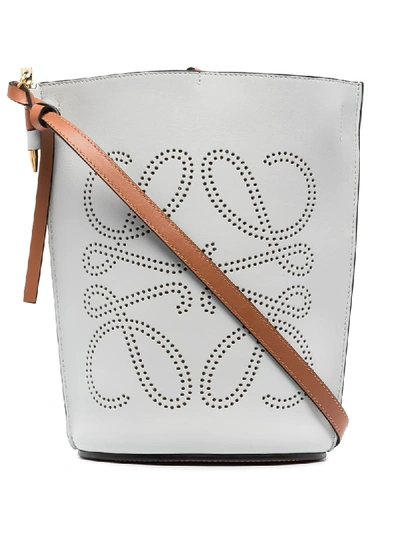 Loewe White Logo Embossed Gate Leather Bucket Bag