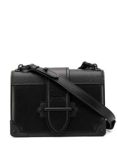 Prada Cahier Small Leather Shoulder Bag In Black