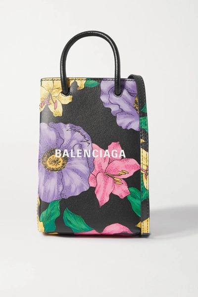 Balenciaga Shopping Mini Floral-print Textured-leather Shoulder Bag In Pink
