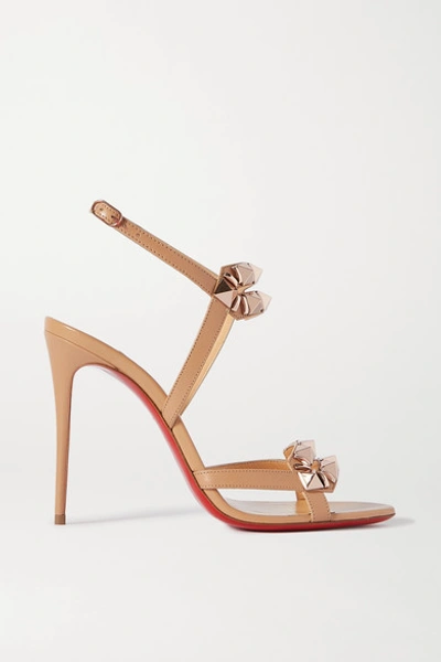 Christian Louboutin Galerietta 100 Studded Leather Slingback Sandals In Neutral