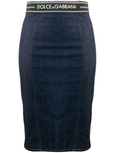 Dolce & Gabbana Paneled Denim And Stretch-jersey Skirt In Blue
