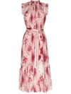 Zimmermann Wavelength Belted Printed Ruffled Silk-crepon Midi Dress In Multi