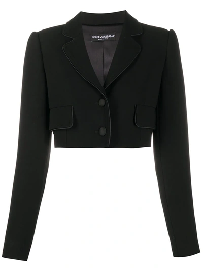 Dolce & Gabbana Cropped Satin-trimmed Stretch Wool And Silk-blend Blazer In Black