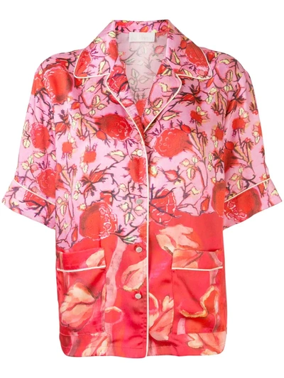 Peter Pilotto Piped Floral-print Satin-twill Shirt In Red