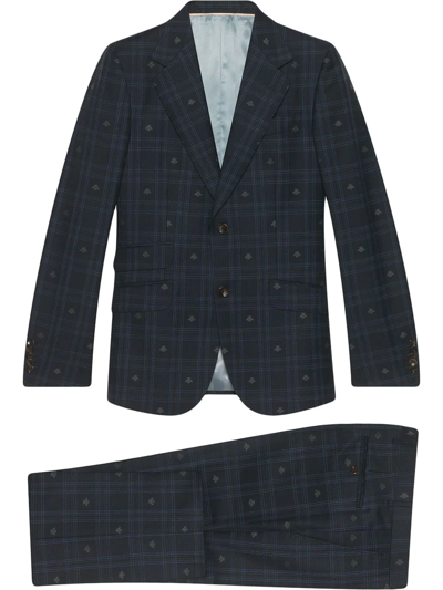Gucci Fitted Bee Check Wool Suit In Blue