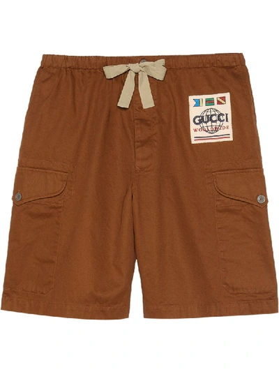 Gucci Washed Cotton Drill Shorts In Brown