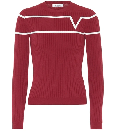 Valentino Ribbed-knit Jumper In Red