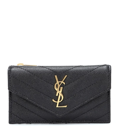 Saint Laurent Envelope Small Leather Wallet In Black