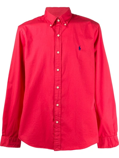 Polo Ralph Lauren Long Sleeve Embroidered Logo Shirt In Red